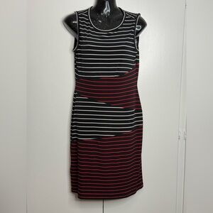 Calvin Klein Black Dress with White and Red Stripes Midi for Women Size 4